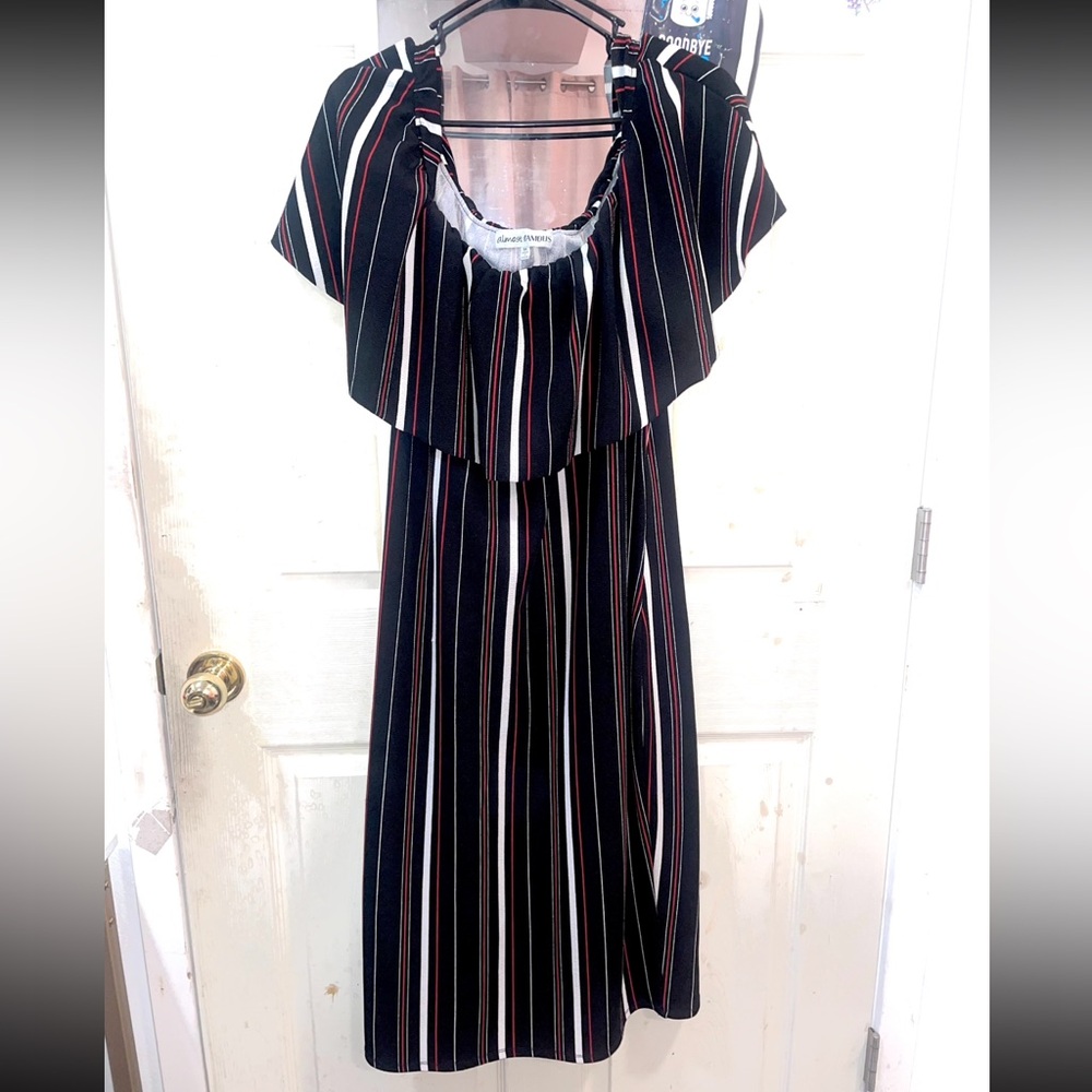 Almost Famous Black and Red Striped off the shoulder Dress